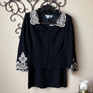 Vintage Elegant Black Suit with Cream Embroidery